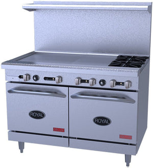Royal - Delux 48″ Stainless Steel Gas Range With Two 20” Wide Ovens with 36" Griddle - RDR-2G36