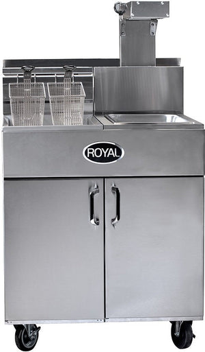 Royal - Delux 60 Lb Gas Fryer with Built in Filter and Electro Mechanical Thermostat (3 Tanks) - RFT-60-3-EM