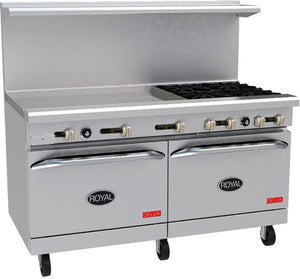 Royal - Delux 60″ Stainless Steel Gas Range with 10 Open Burners and 24" Raised Griddle - RDR-6RG24