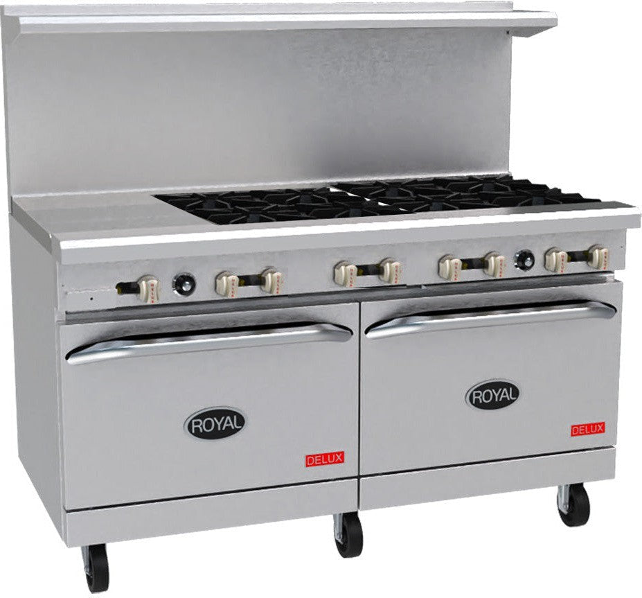 Royal - Delux 60" Stainless Steel Gas Range with 8 Open Burners and 12" Wide Griddle - RDR-8G12