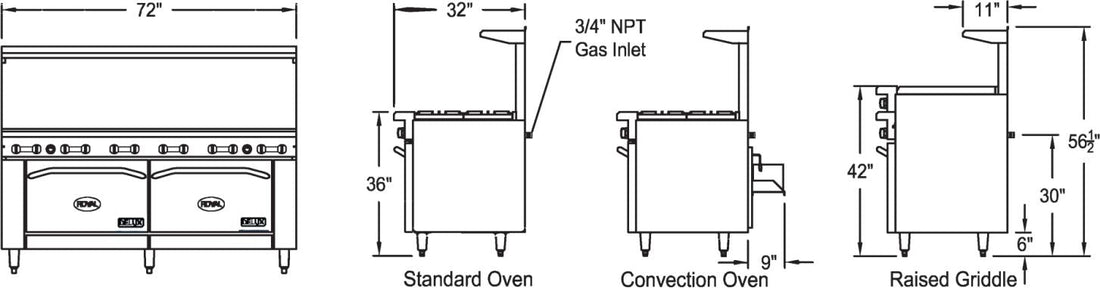 Royal - Delux 72″ Stainless Steel Gas Range with 4 Open Burners - RDR-4G48