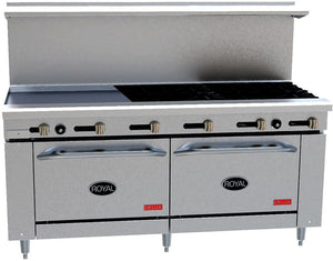 Royal - Delux 72″ Stainless Steel Gas Range with 8 Open Burners - RDR-8G24