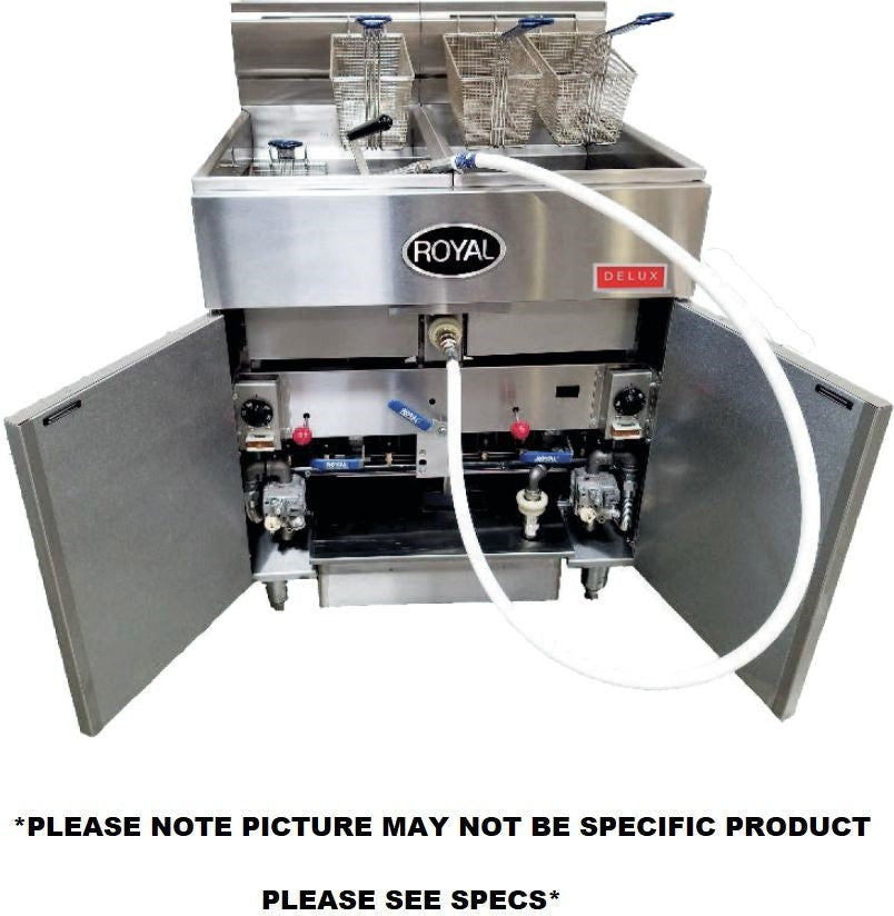 Royal - Delux 75 Lb Gas Fryer with Built in Filter and Electro Mechanical Thermostat (4 Tanks) - RFT-75-4-EM