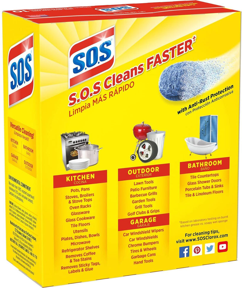 S.O.S - Soap Filled Steel Wool Cleaning Pads, 10/Bx - HP02950