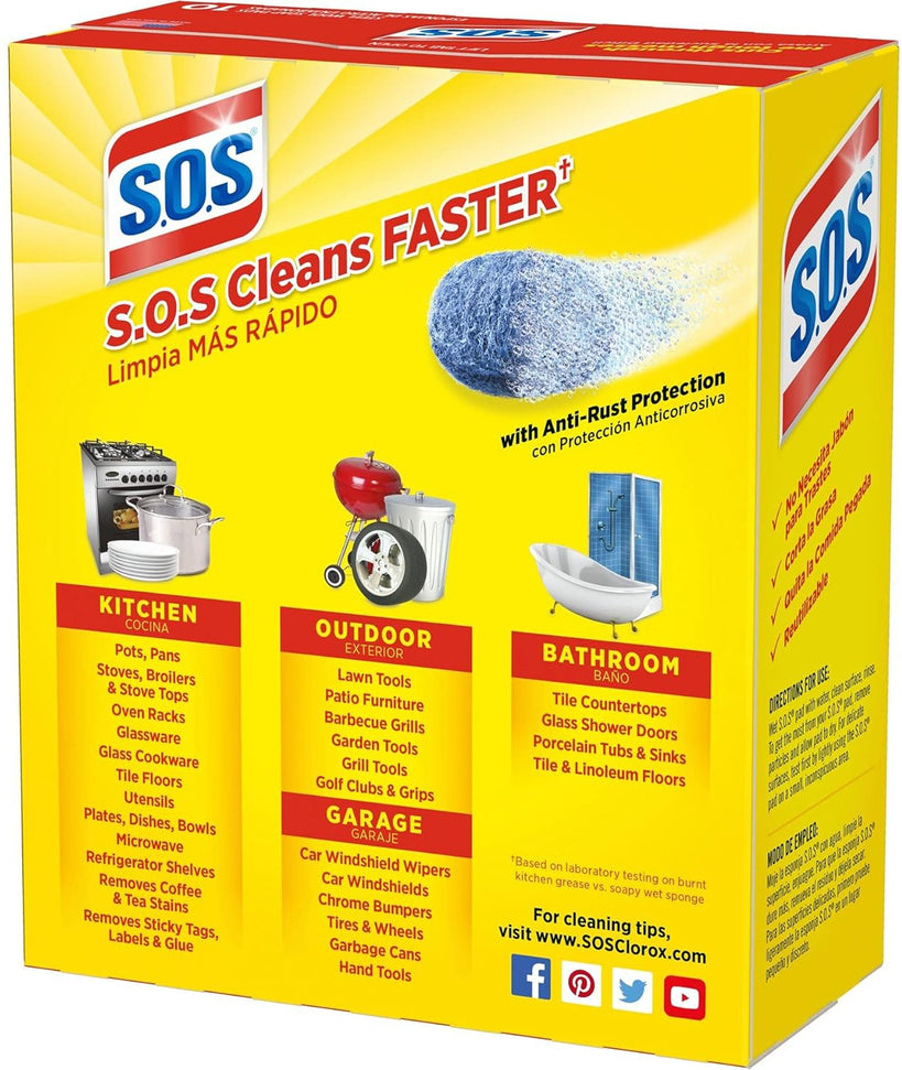 S.O.S - Soap Filled Steel Wool Cleaning Pads, 10/Bx - HP02950