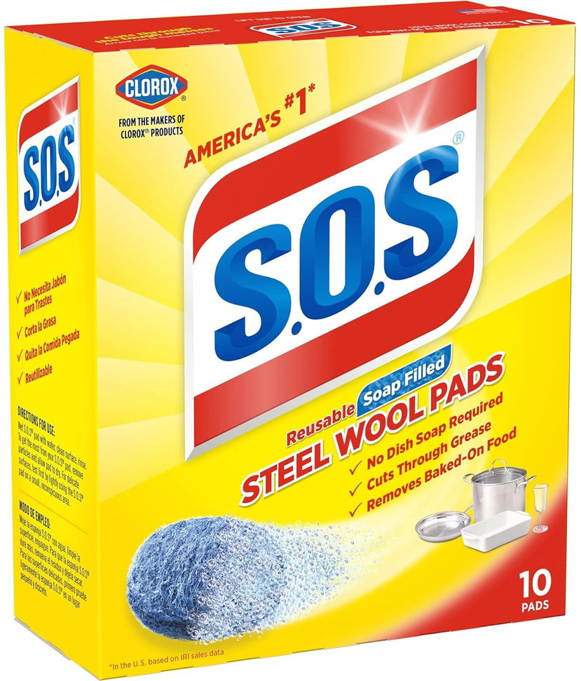 S.O.S - Soap Filled Steel Wool Cleaning Pads, 10/Bx - HP02950