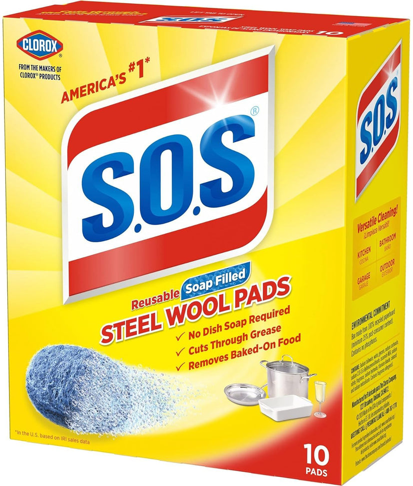 S.O.S - Soap Filled Steel Wool Cleaning Pads, 10/Bx - HP02950