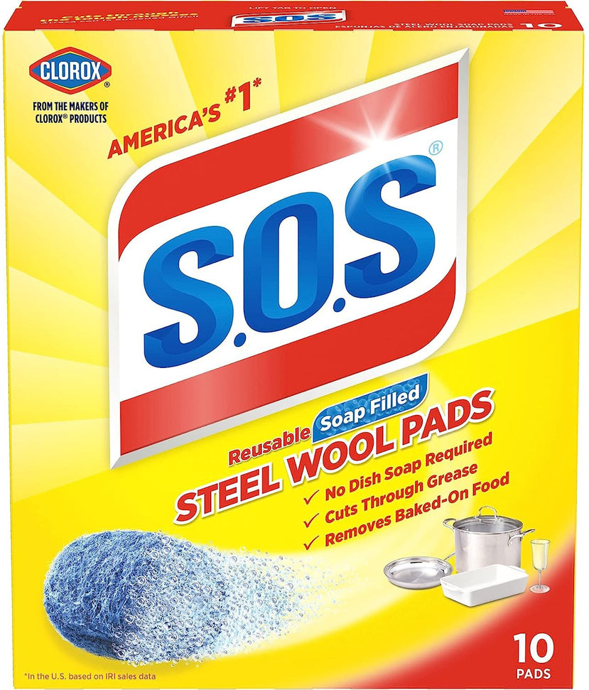 S.O.S - Soap Filled Steel Wool Cleaning Pads, 10/Bx - HP02950