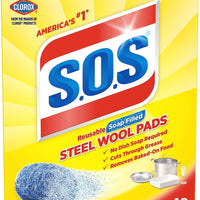 S.O.S - Soap Filled Steel Wool Cleaning Pads, 10/Bx - HP02950