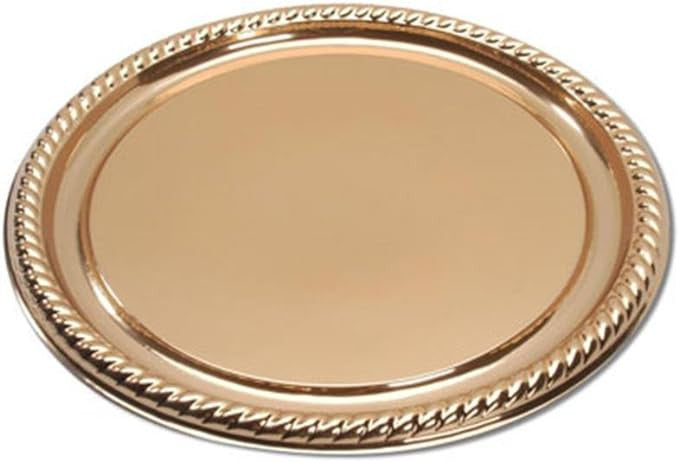 Sabert - 16" Europa Plastic Gold Round Serving Tray, 18/Cs - G9416R18 (Special Order Item)