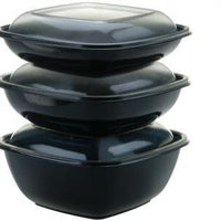 Sabert - 32 Oz Black Large Square Bowl with Clear Dome Lid, 75/Cs - 99032B75