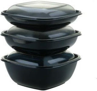 Sabert - 32 Oz Black Large Square Bowl with Clear Dome Lid, 75/Cs - 99032B75 (Special Order Item)