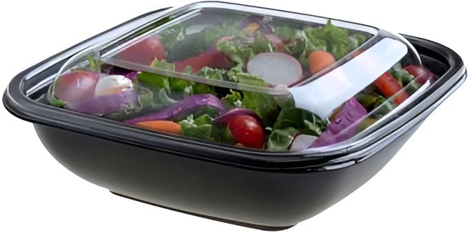 Sabert - 32 Oz Black Large Square Bowl with Clear Dome Lid, 75/Cs - 99032B75
