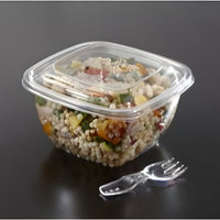 Sabert - 8 Oz Square Plastic Bowls with Lid and Spork Combo, 250/Cs - C15008B250UCL (Special Order Item)
