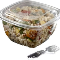 Sabert - 8 Oz Square Plastic Bowls with Lid and Spork Combo, 250/Cs - C15008B250UCL (Special Order Item)