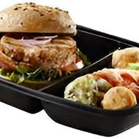 Sabert - Black 43 Oz Two-Compartment Medium Rectangle Container, 150/Cs - 71243B150N