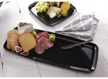 Sabert - Mozaïk 9" x 22" Plastic Black Rectangle Platter, 25/Cs - 9322