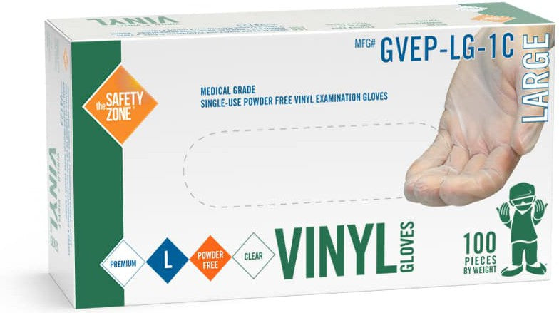 SafetyZone - X Large Clear PF Medical Grade Vinyl Gloves, 100/BX - GVEP-XL-1C