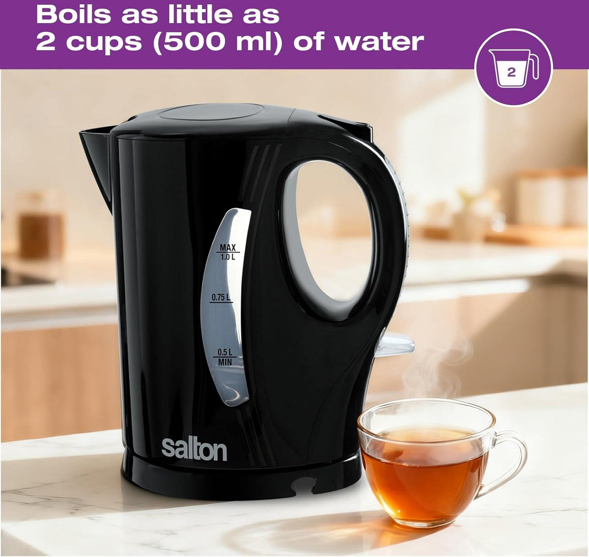 Salton - 1 L Black Cordless Jug Kettle - JK2190BK