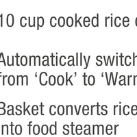 Salton - 10 Cup Automatic Rice Cooker & Steamer - RC2088