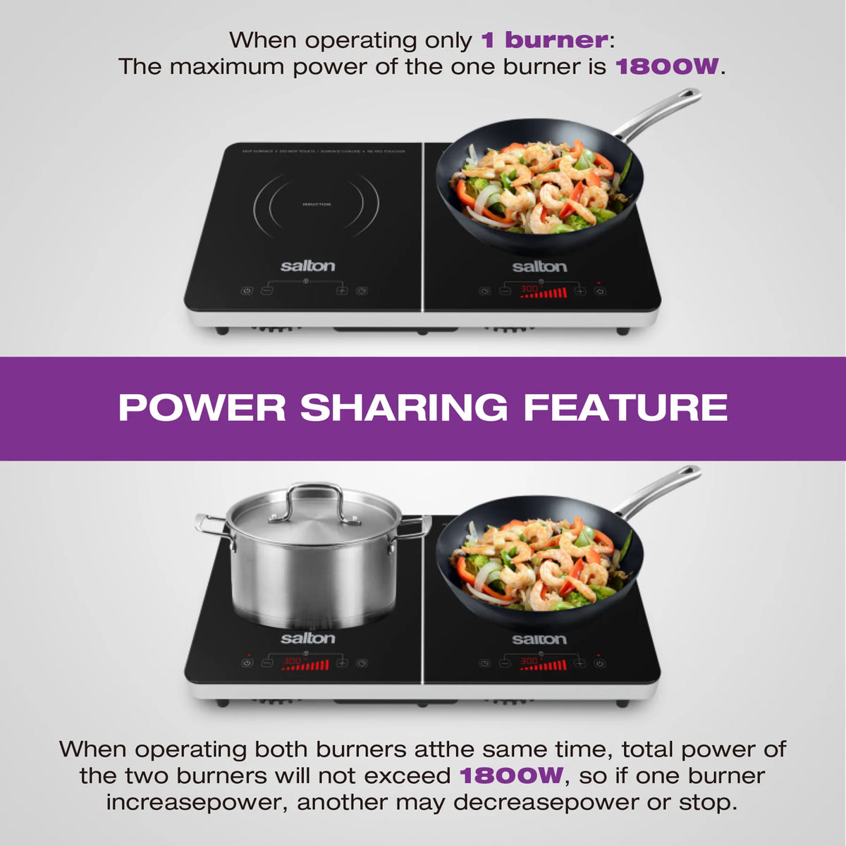 Salton - 1800 W 20" Double Induction Cooktop - ID1487