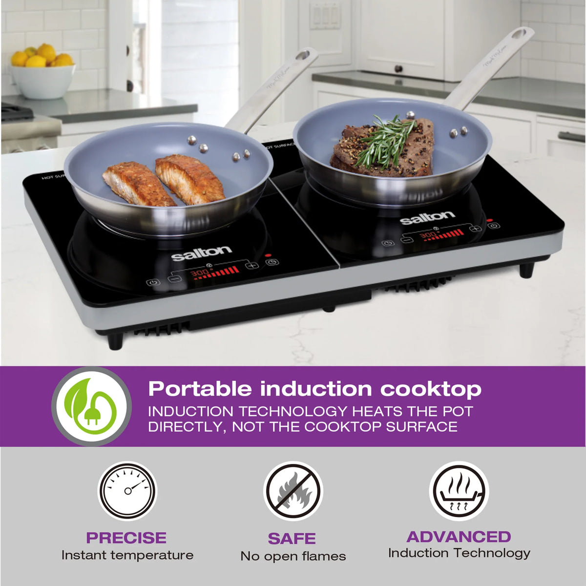 Salton - 1800 W 20" Double Induction Cooktop - ID1487
