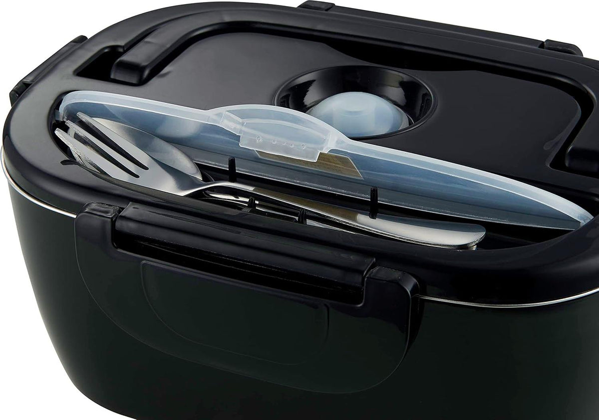 Salton - 1.5 L Black 3-in-1 Portable Electric Lunchbox with Fork & Spoon - SP2111