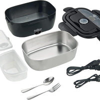Salton - 1.5 L Black 3-in-1 Portable Electric Lunchbox with Fork & Spoon - SP2111