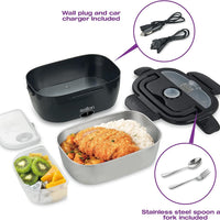 Salton - 1.5 L Black 3-in-1 Portable Electric Lunchbox with Fork & Spoon - SP2111