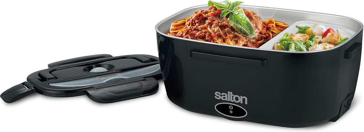 Salton - 1.5 L Black 3-in-1 Portable Electric Lunchbox with Fork & Spoon - SP2111