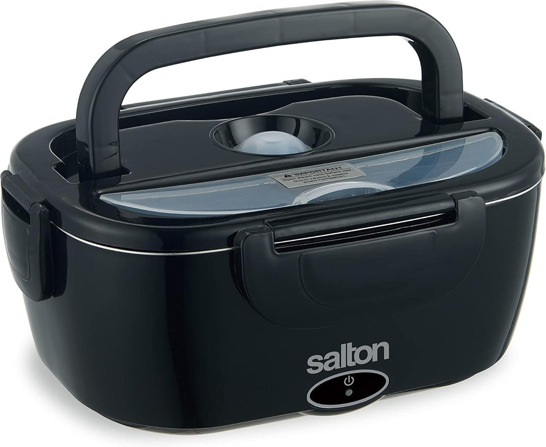 Salton - 1.5 L Black 3-in-1 Portable Electric Lunchbox with Fork & Spoon - SP2111