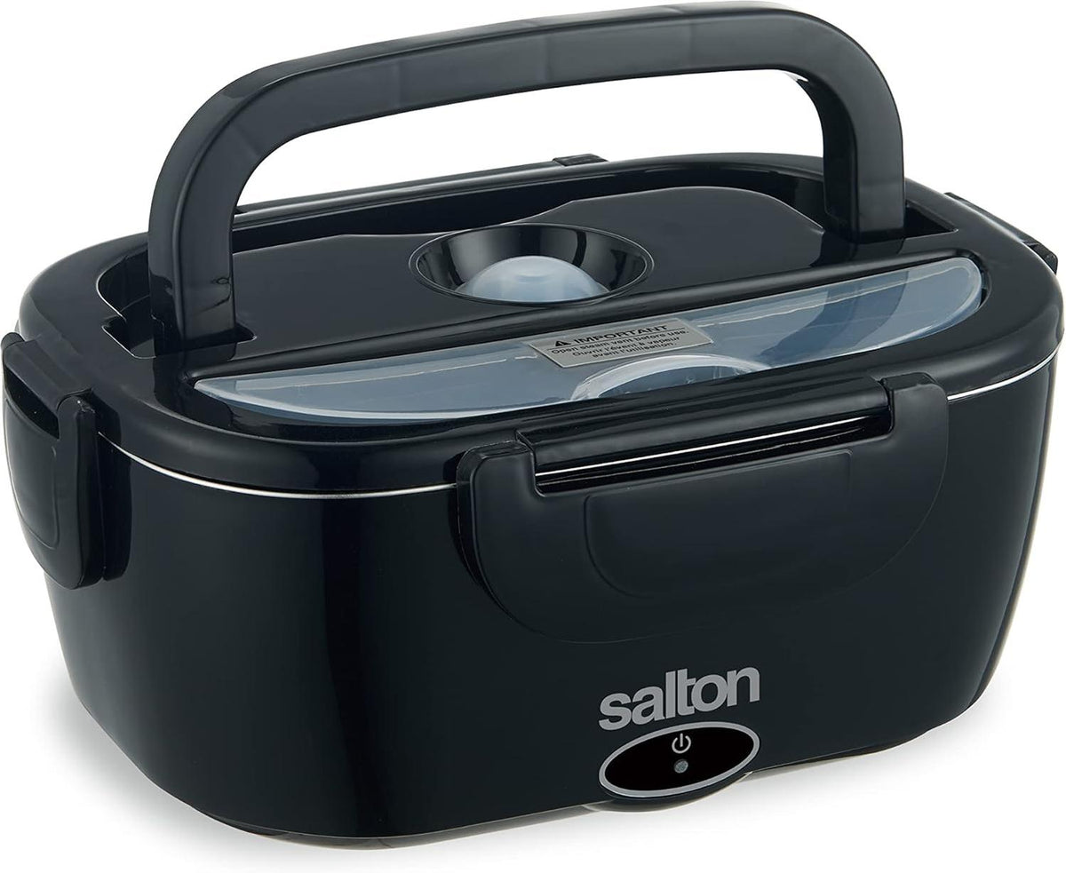 Salton - 1.5 L Black 3-in-1 Portable Electric Lunchbox with Fork & Spoon - SP2111