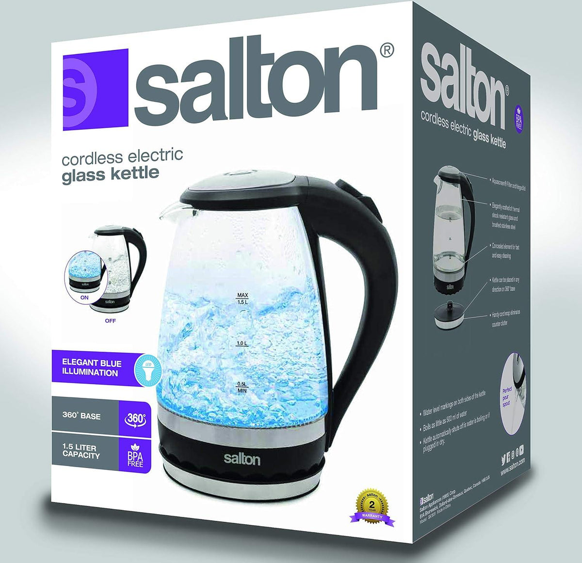Salton - 1.5 L Cordless Electric Glass Kettle - GK1831