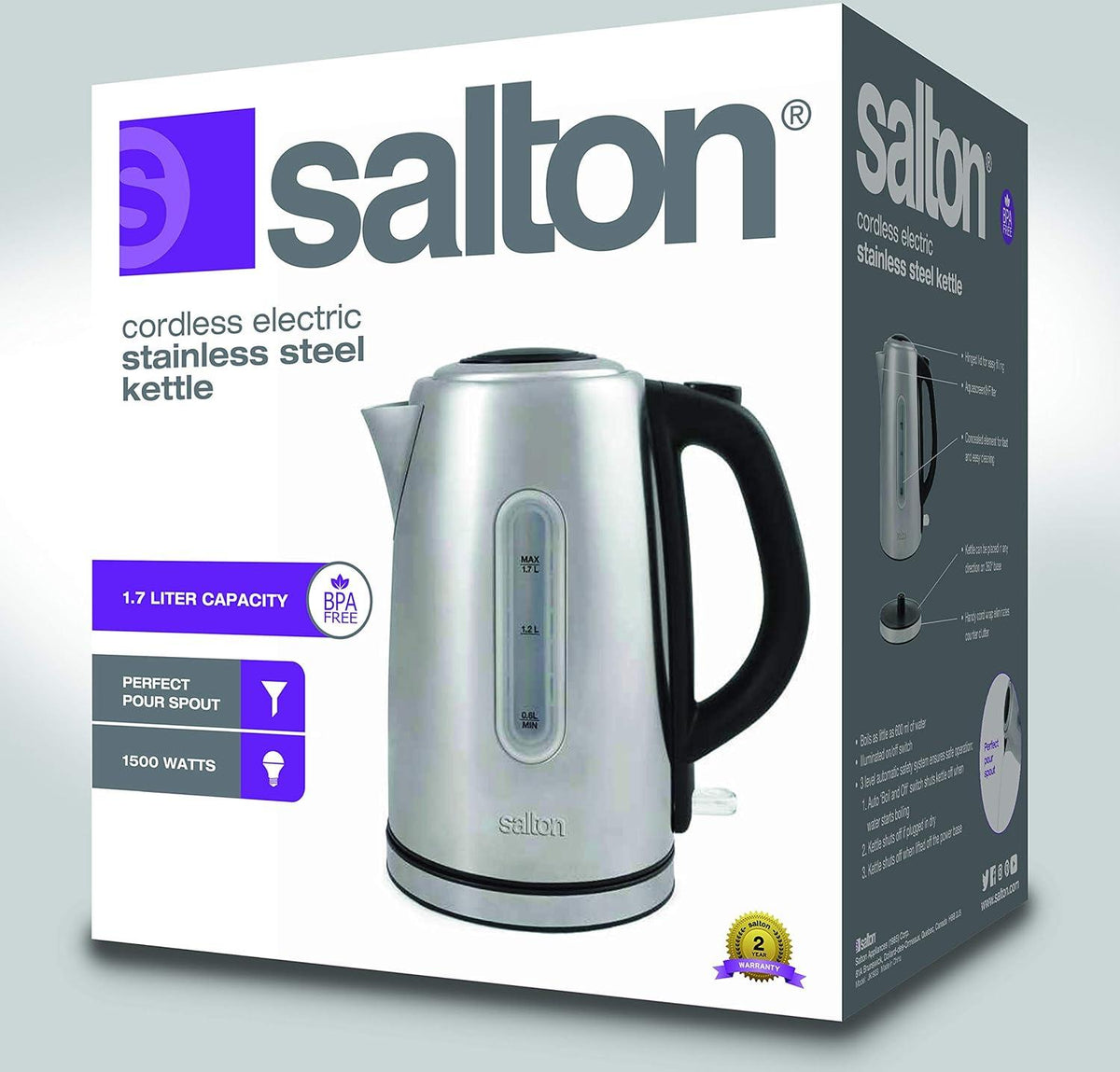 Salton - 1.7 L Cordless Electric Stainless Steel Kettle - JK1903