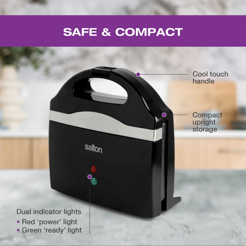 Salton - 2 Slice Belgian Waffle Maker Black - WM1075BK