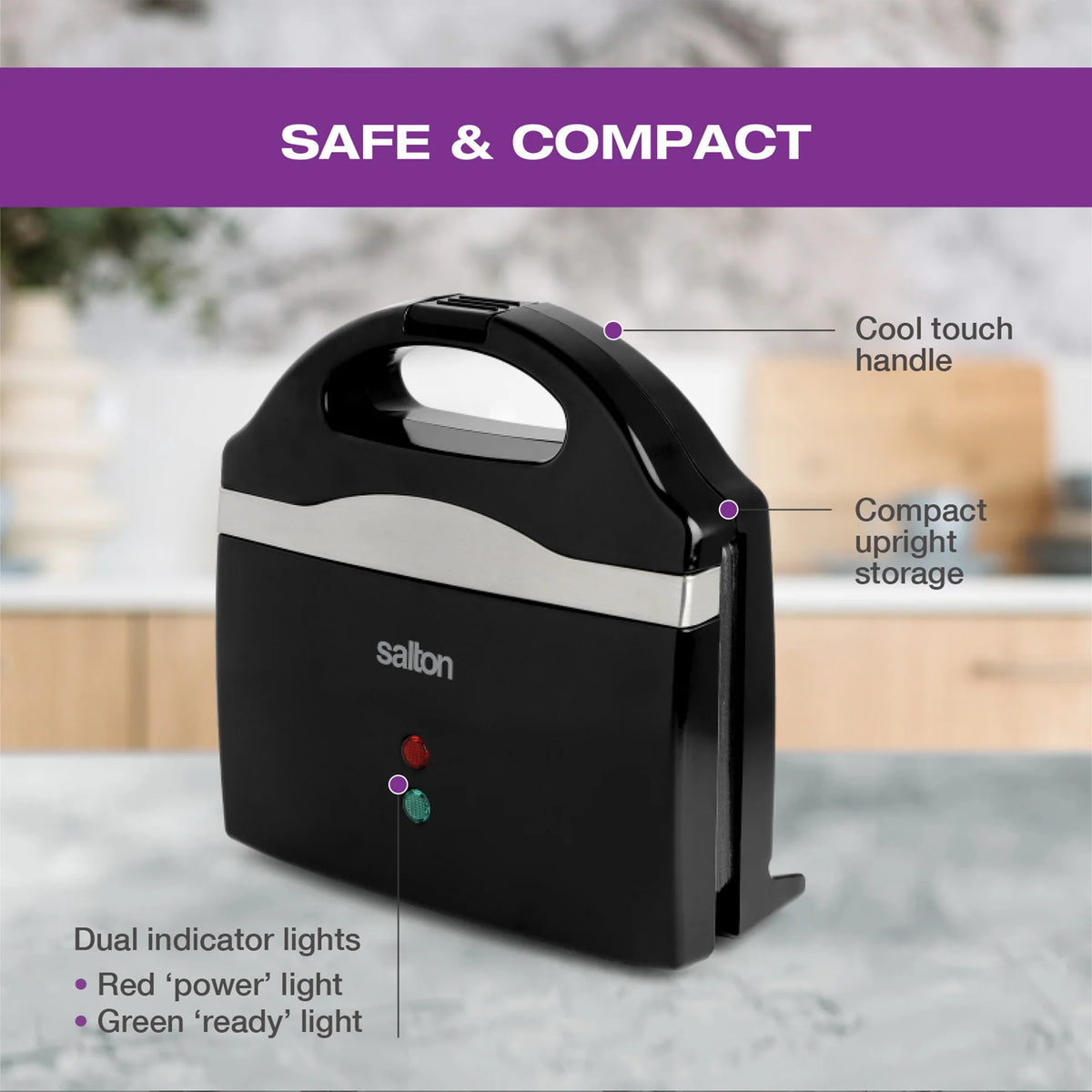 Salton - 2 Slice Belgian Waffle Maker Black - WM1075BK
