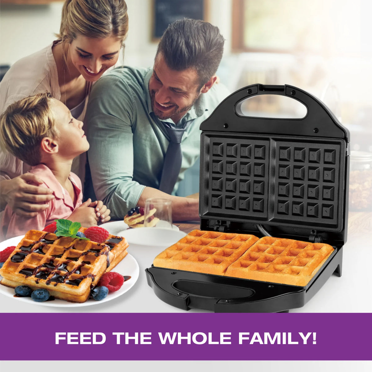 Salton - 2 Slice Belgian Waffle Maker Black - WM1075BK