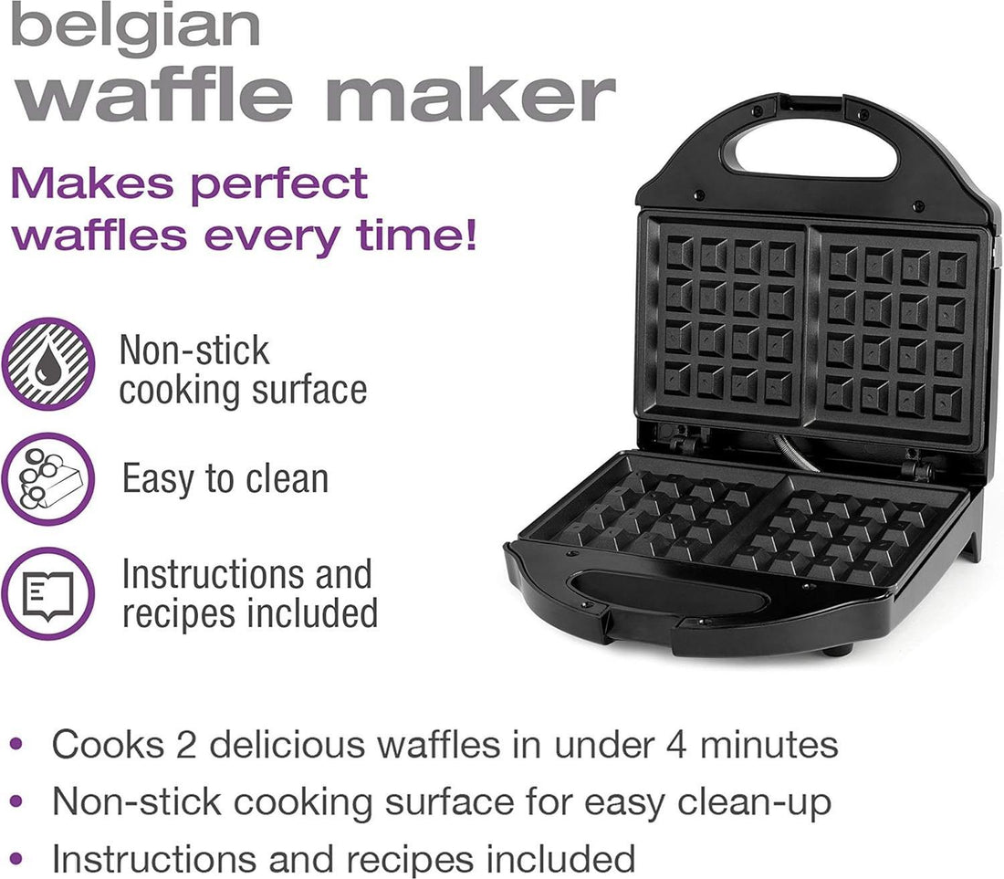 Salton - 2 Slice Belgian Waffle Maker Black - WM1075BK