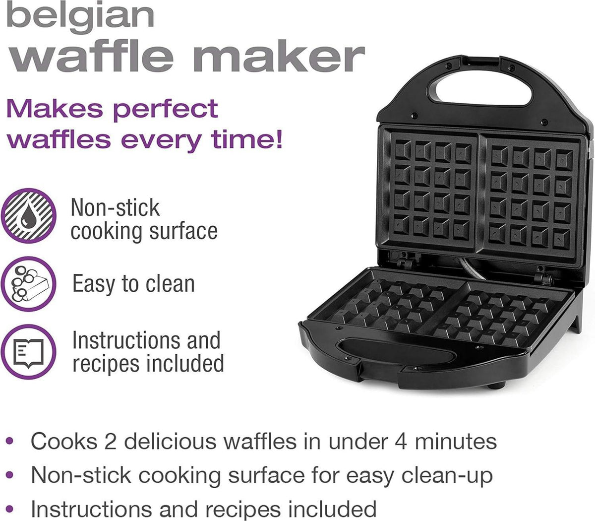 Salton - 2 Slice Belgian Waffle Maker Black - WM1075BK