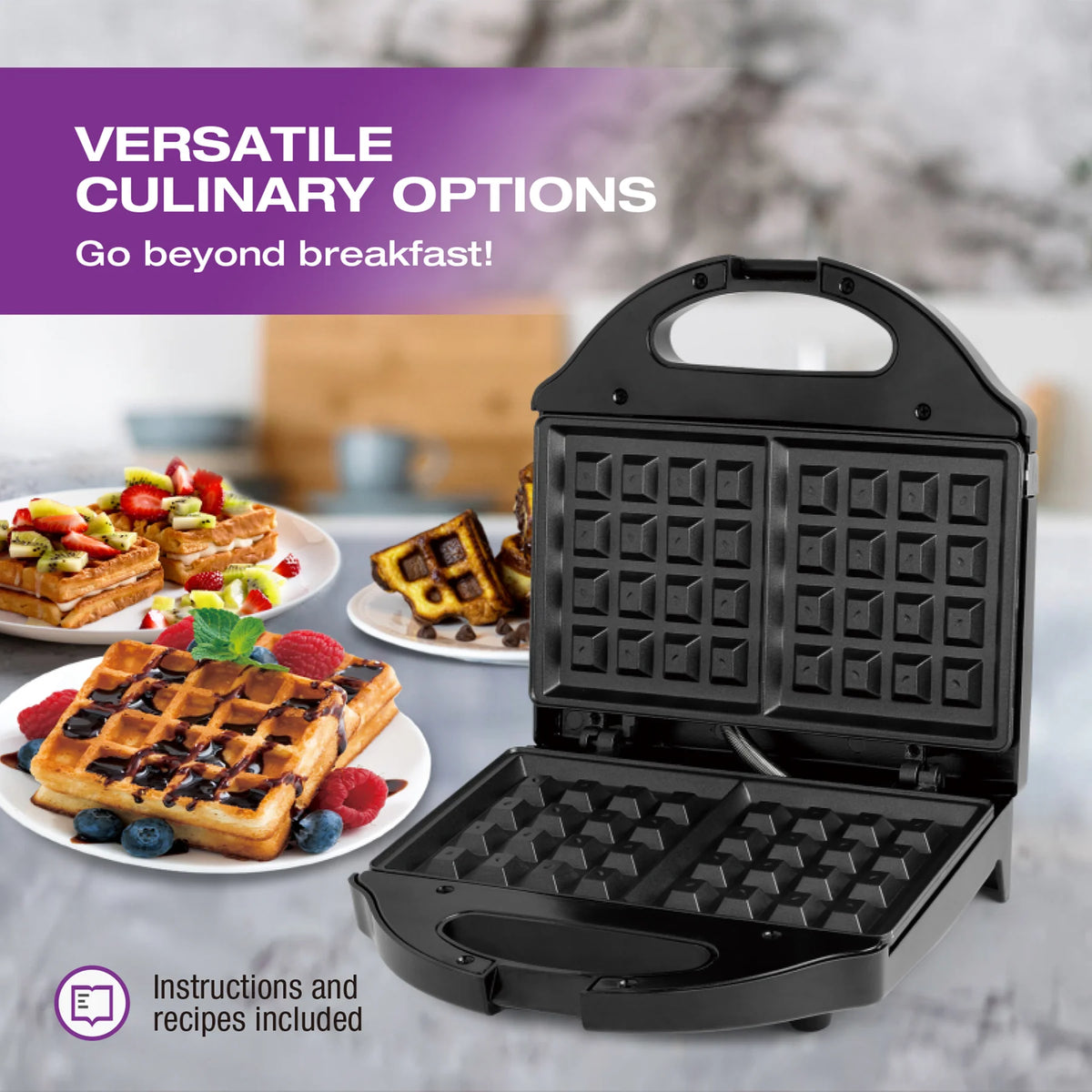 Salton - 2 Slice Belgian Waffle Maker Black - WM1075BK