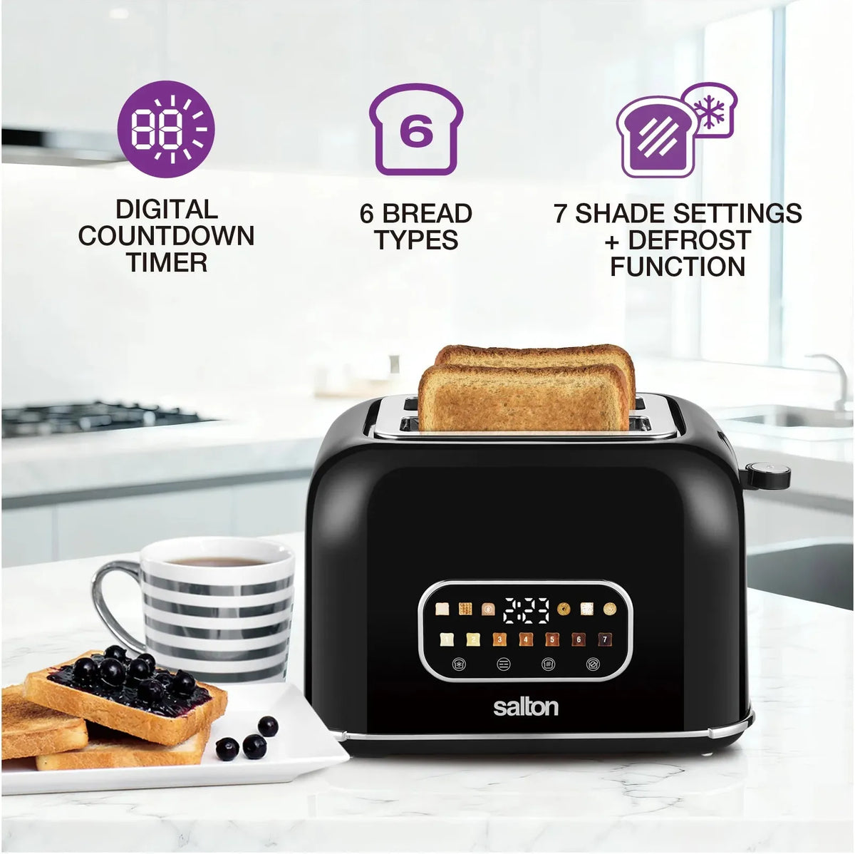 Salton - 2 Slice Smart Touch Toaster Black - ET2170
