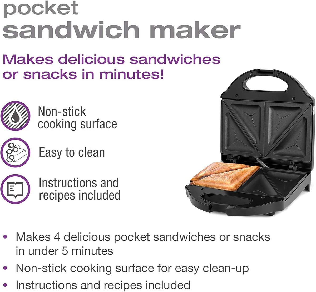 Salton - 750 W Black Pocket Sandwich Maker - SM1068BK