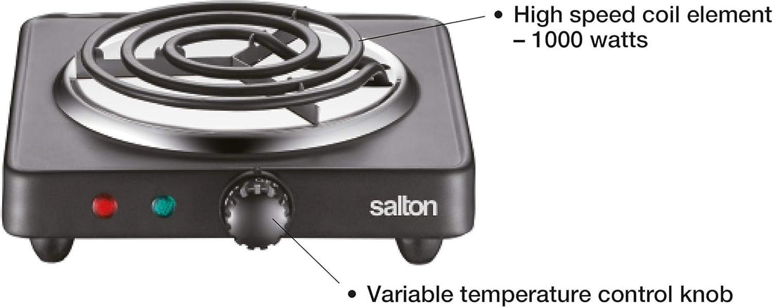 Salton - 7.4" Black Single Burner Portable Cooktop - HP1940