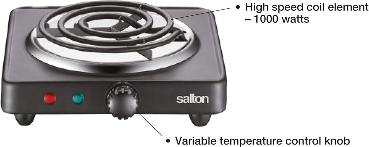 Salton - 7.4" Black Single Burner Portable Cooktop - HP1940