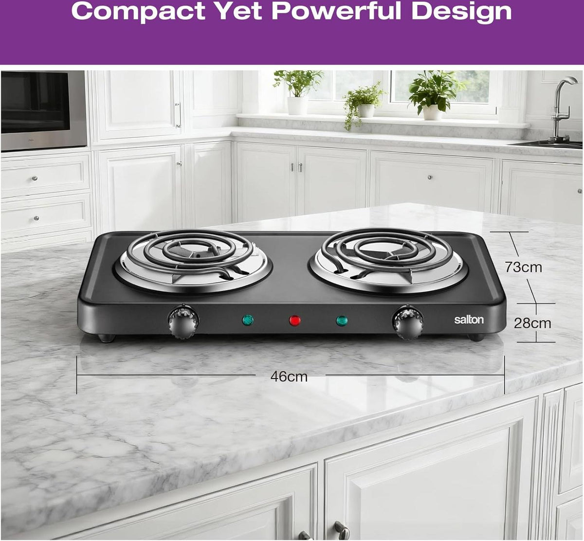 Salton - 7.4" Double Burner Black Portable Cooktop - HP1941