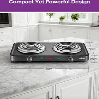 Salton - 7.4" Double Burner Black Portable Cooktop - HP1941