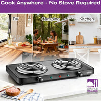 Salton - 7.4" Double Burner Black Portable Cooktop - HP1941