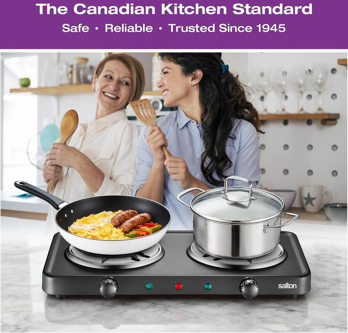Salton - 7.4" Double Burner Black Portable Cooktop - HP1941