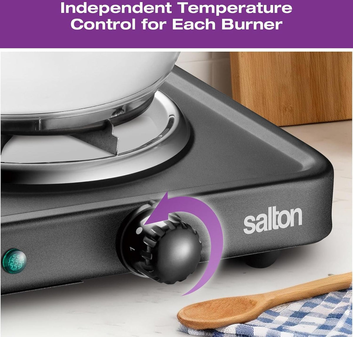 Salton - 7.4" Double Burner Black Portable Cooktop - HP1941