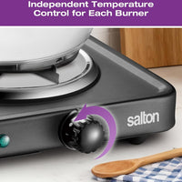 Salton - 7.4" Double Burner Black Portable Cooktop - HP1941